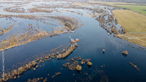 Obraz na płótnie Aerial view of dredge replenish sand in river