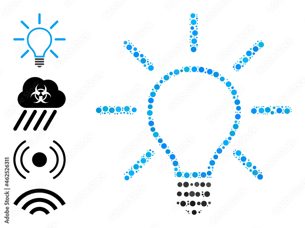 Rounded dot combination light bulb. Vector mosaic is based on light