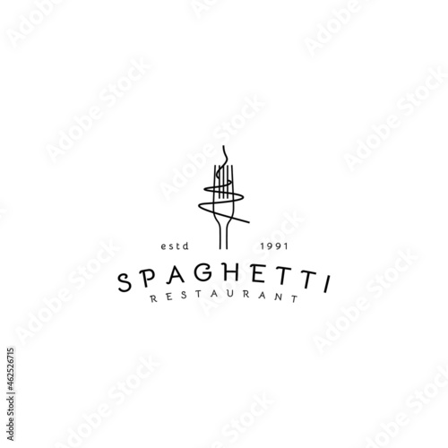 Vintage hipster retro spaghetti pasta noodle line logo vector template on white background