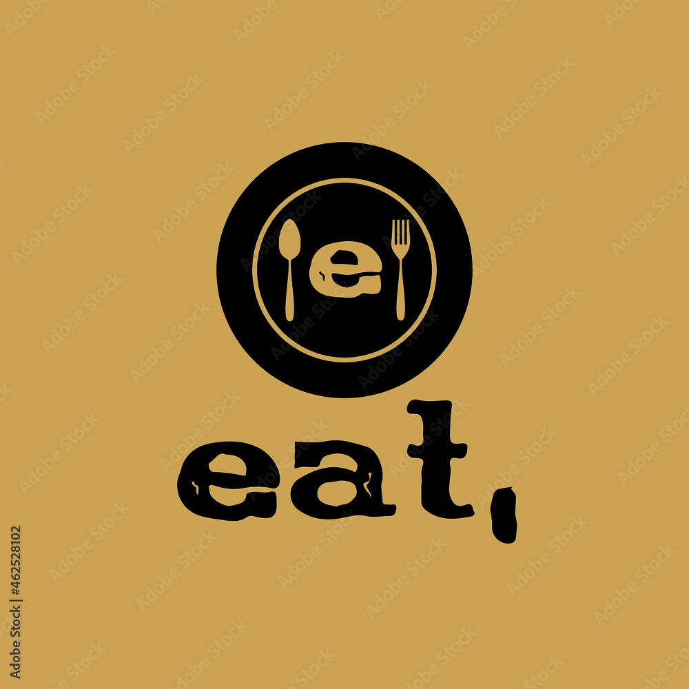 Smart Clever Unique EAT logo design with Fork, spoon and plate as Negative Space. letter e logo Smart Clever Unique EAT logo design with Fork, spoon and plate as Negative Space. letter e logo