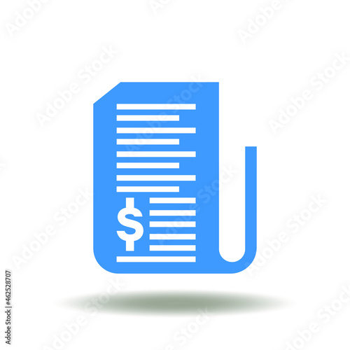 Vector illustration of long and narrow sheet of paper with dollar currency. Icon of payment check. Symbol of billing. Financial bill, receipt sign.