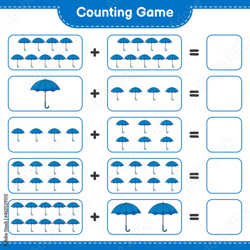 Counting game, count the number of Umbrella and write the result. Educational children game, printable worksheet, vector illustration