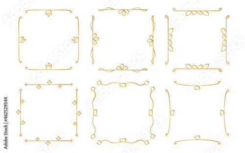 Dividers gold decorative square frames retro royal ornamental vintage premium set. Borders for design menu  website  sertificate  greeting wedding invite and other documents. Vector illustration