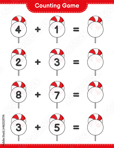 Counting game, count the number of Candy and write the result. Educational children game, printable worksheet, vector illustration