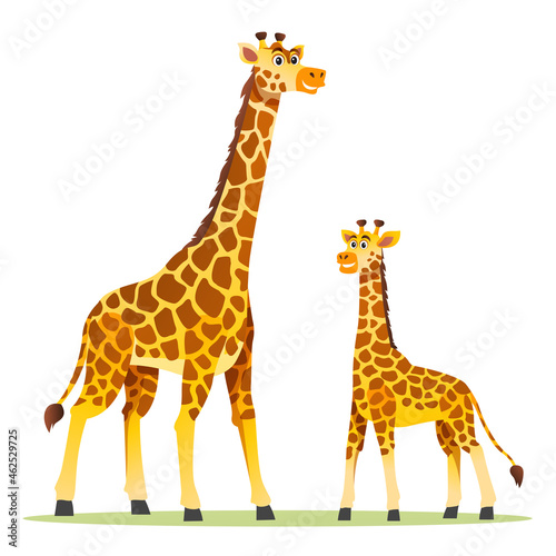 Giraffe with cute cub cartoon illustration