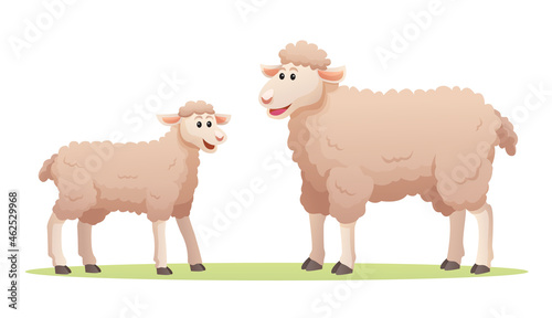 Sheep with cute cub cartoon illustration