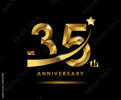 Golden 35 year anniversary celebration logo design with star symbol