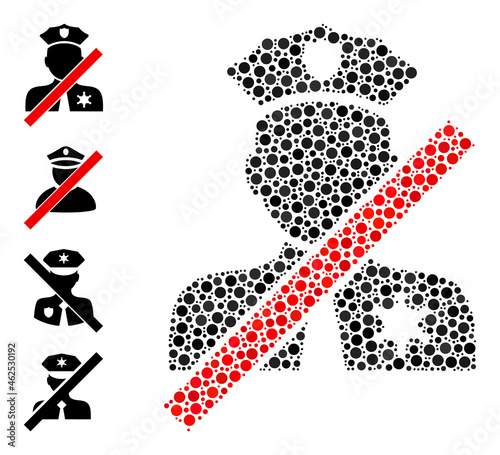Round dot mosaic closed police officer. Vector mosaic is based on closed police officer icon, and designed with random round elements.