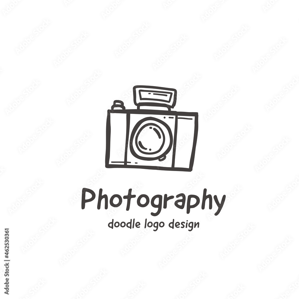 Photography camera logo icon in doodle fun style