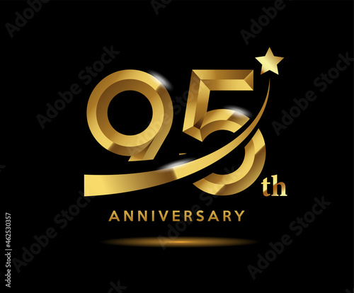 Golden 95 year anniversary celebration logo design with star symbol