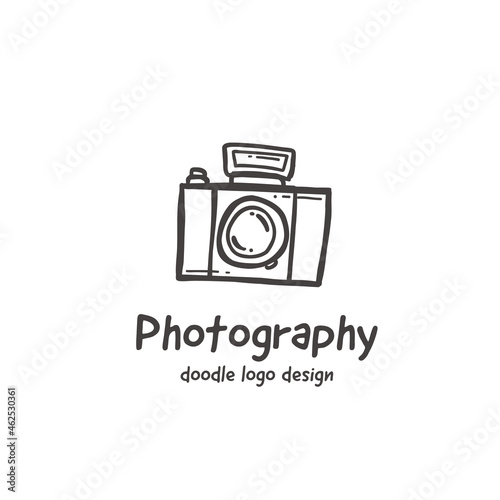 Photography camera logo icon in doodle fun style