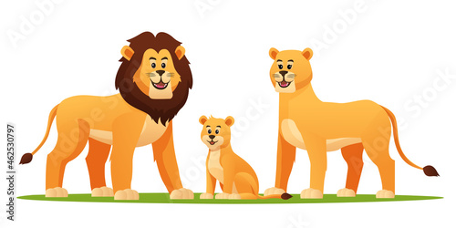 Set of lion family cartoon illustration