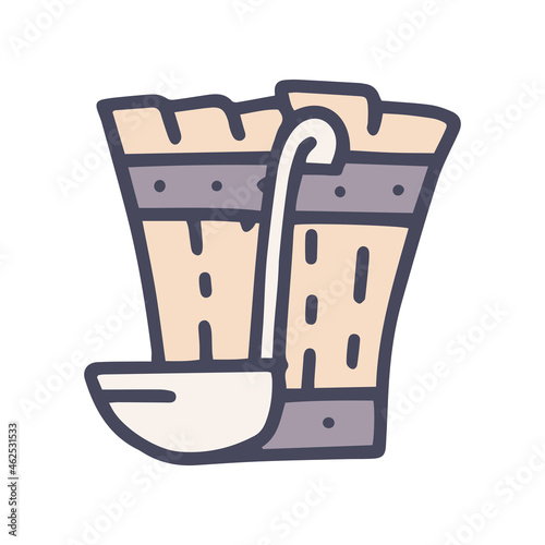 wooden bucket and ladle color vector doodle simple icon
