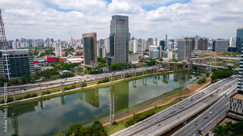 Aerial view in Marginal Pinheiros  S  o Paulo  Brazil. Business center. Financial Center. 