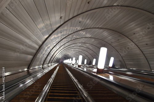 Escalators at a subway station in Moscow