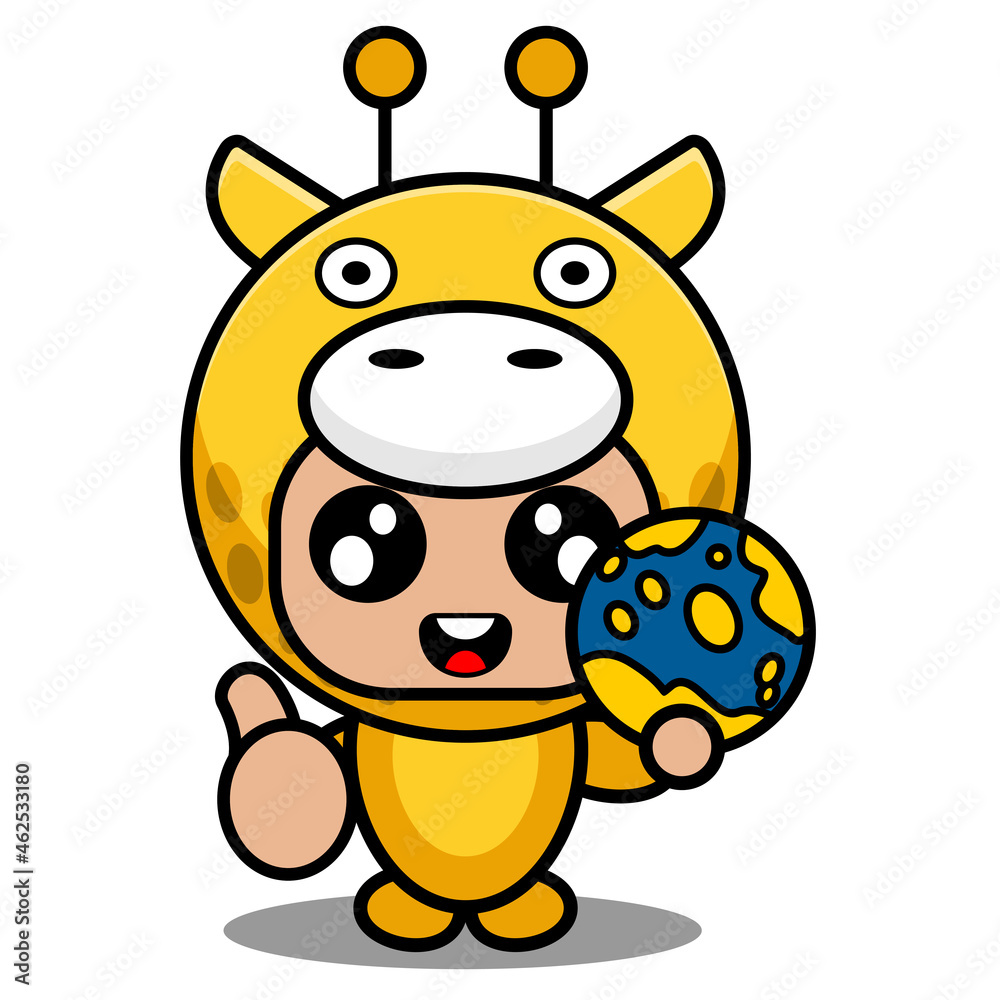 vector cartoon character mascot costume cute animal giraffe holding globe