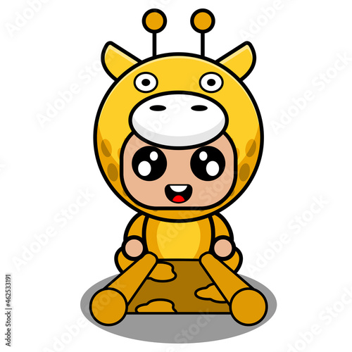 Fototapeta Naklejka Na Ścianę i Meble -  vector cartoon character mascot costume cute animal giraffe opening map