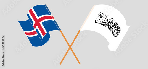 Crossed and waving flags of Iceland and Taliban