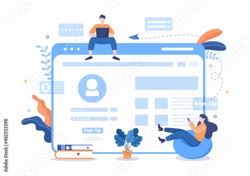 Online Registration or Sign Up Login for Account on Smartphone App. User interface with Secure Password Mobile Application, for UI, Web Banner, Access. Cartoon People Vector Illustration