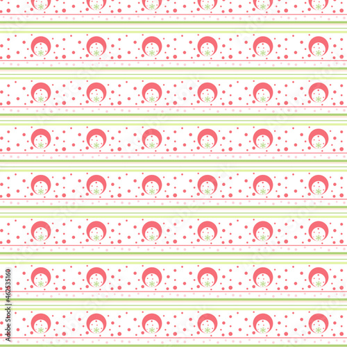 Seamless pattern with creative set pink dots and green lines on a White Background.