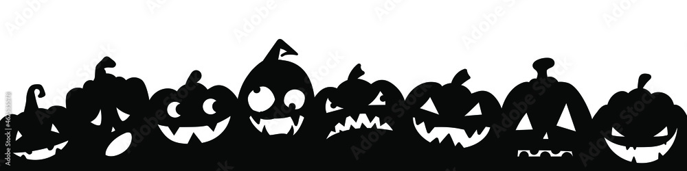 Halloween horizontal banner with funny silhouettes of pumpkins. Vector illustration EPS 10