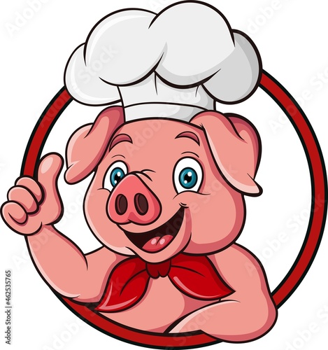 Cartoon pig chef giving thumb up