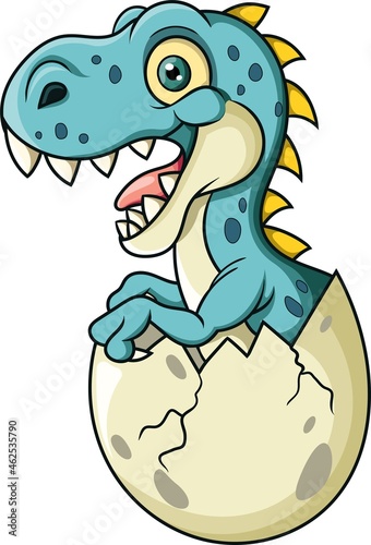 Cartoon baby dinosaur hatching from egg