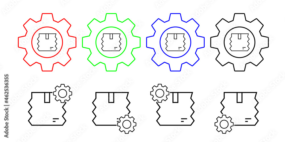 Box closed vector icon in gear set illustration for ui and ux, website or mobile application Box closed vector icon in gear set illustration for ui and ux, website or mobile application