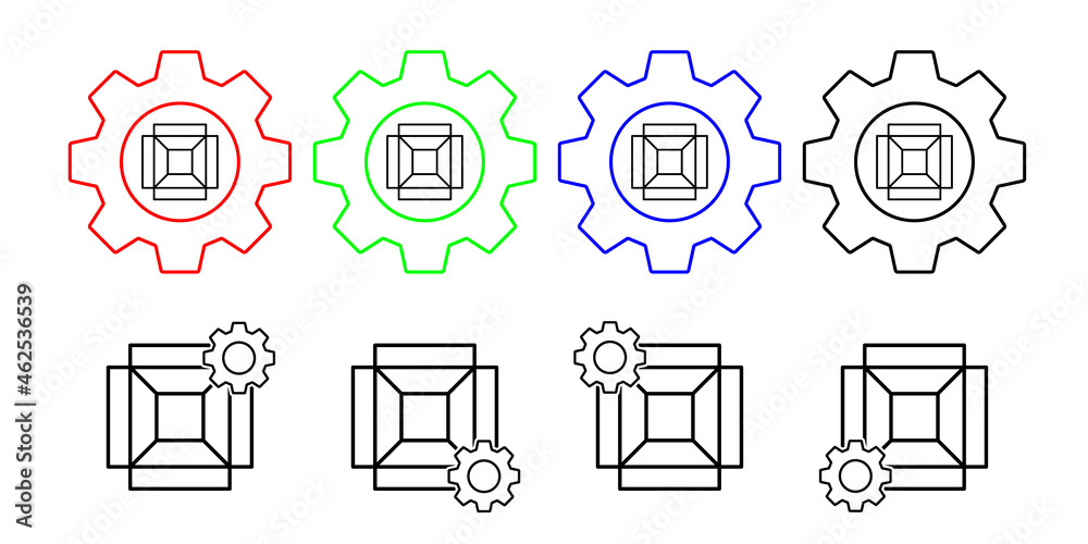 Box opened vector icon in gear set illustration for ui and ux, website or mobile application Box opened vector icon in gear set illustration for ui and ux, website or mobile application