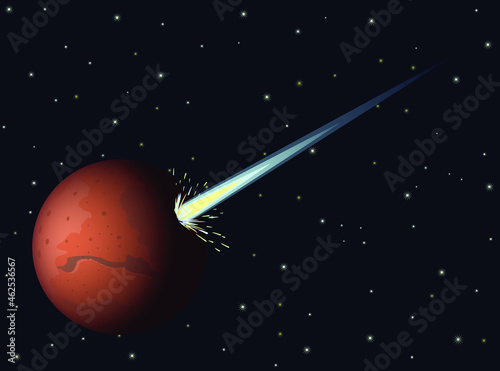 Large comet or asteroid hit planet Mars vector