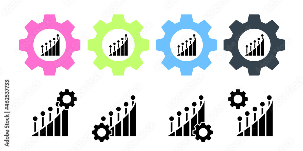 Chart diagram vector icon in gear set illustration for ui and ux, website or mobile application