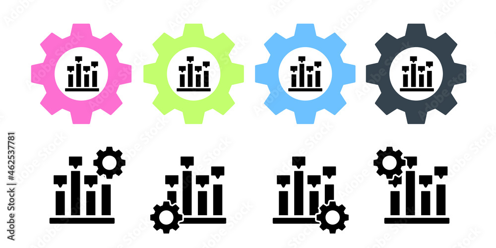 Chart column vector icon in gear set illustration for ui and ux, website or mobile application Chart column vector icon in gear set illustration for ui and ux, website or mobile application