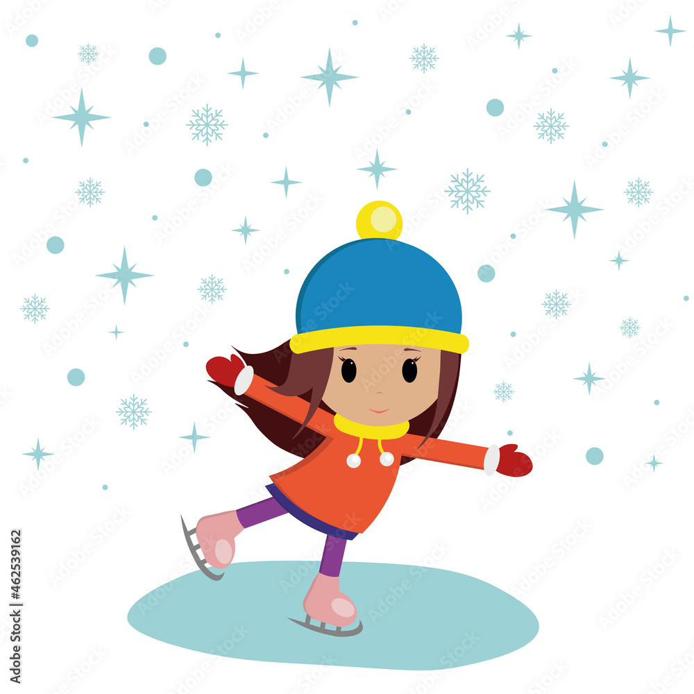 Cute little girl having fun doing ice skating.