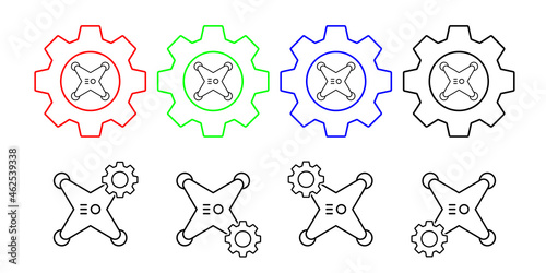 Drone field outline vector icon in gear set illustration for ui and ux, website or mobile application