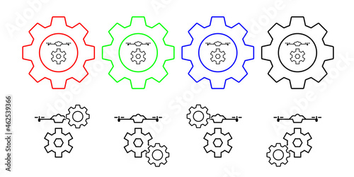 Control of drones field outline vector icon in gear set illustration for ui and ux, website or mobile application