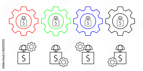 Cash parcel field outline vector icon in gear set illustration for ui and ux, website or mobile application