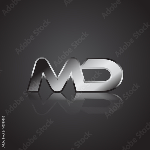Simple Modern Initial Logo Vector Silver Metal chrome MD