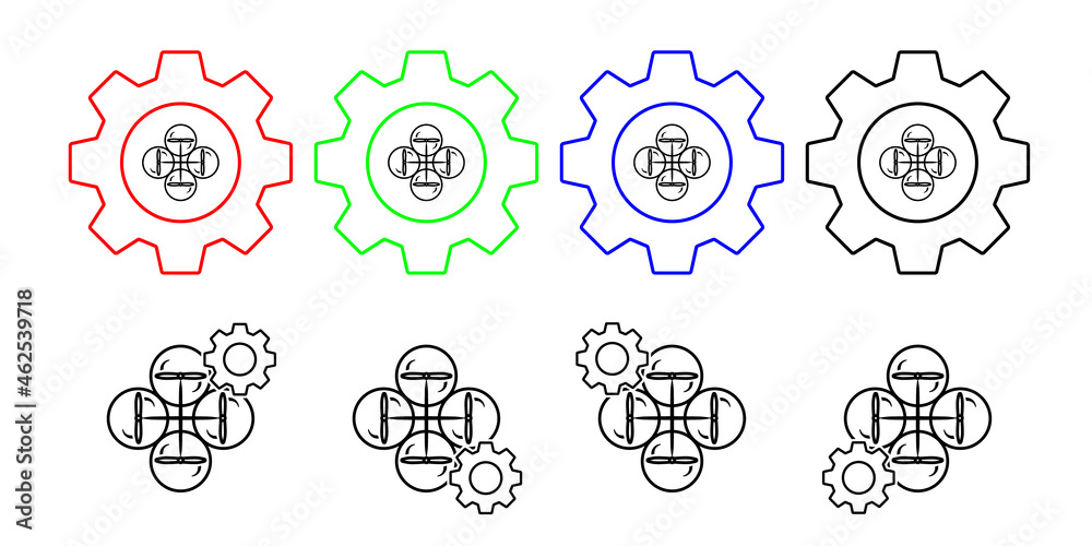 Drone field outline vector icon in gear set illustration for ui and ux, website or mobile application Drone field outline vector icon in gear set illustration for ui and ux, website or mobile application