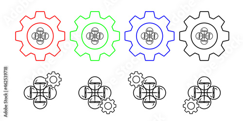 Drone field outline vector icon in gear set illustration for ui and ux, website or mobile application