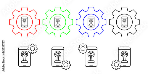 Radio wave in the phone field outline vector icon in gear set illustration for ui and ux  website or mobile application