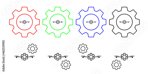 Control of drones field outline vector icon in gear set illustration for ui and ux, website or mobile application