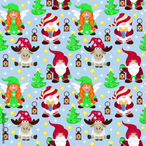 Seamless pattern Cute Little Christmas Gnome Vector Illustration Set  Scandinavian Nordic Gnome  Cute Christmas Santa Gnome Elf.  Nordic element design for greeting cards  season greetings  web