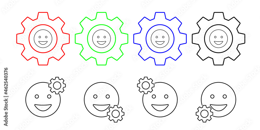 Happy, smiling, emotions vector icon in gear set illustration for ui and ux, website or mobile application