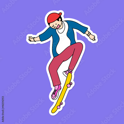 Young skateboarder character sticker vector