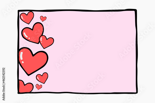 Heart doodle frame vector pink background