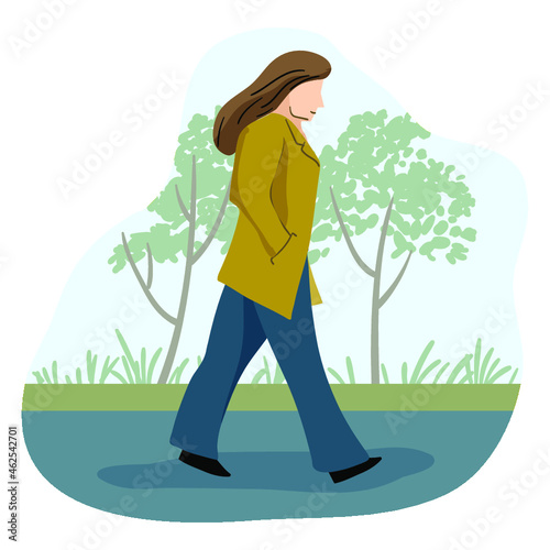 Woman walking alone in the street illustration