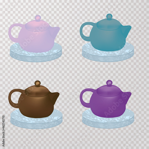 Vector set of four porcelain teapots.
