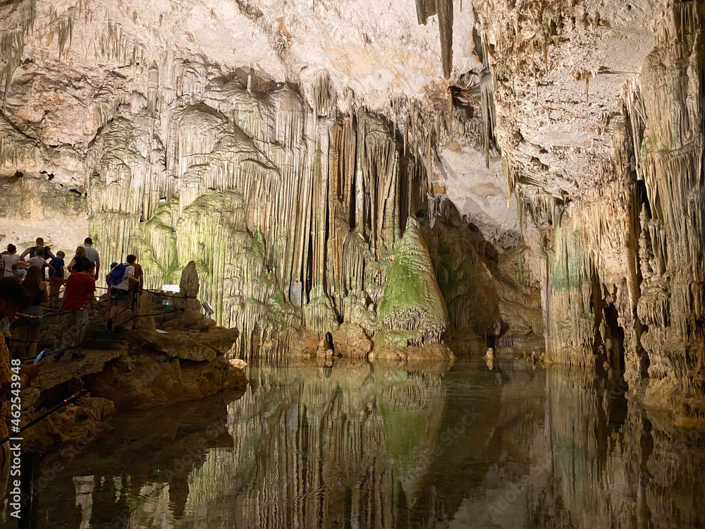 Stalactite and stalagmite formations into the cave at Neptune's Grotto Caves, near Capo Caccia, Alghero, Sardinia, Italy