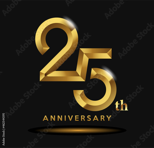 25 year anniversary celebration logo design with golden style