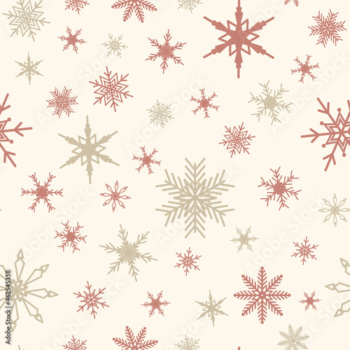 Christmas seamless pattern with snowflakes. Winter print. New Year background. Vector illustration in flat style.